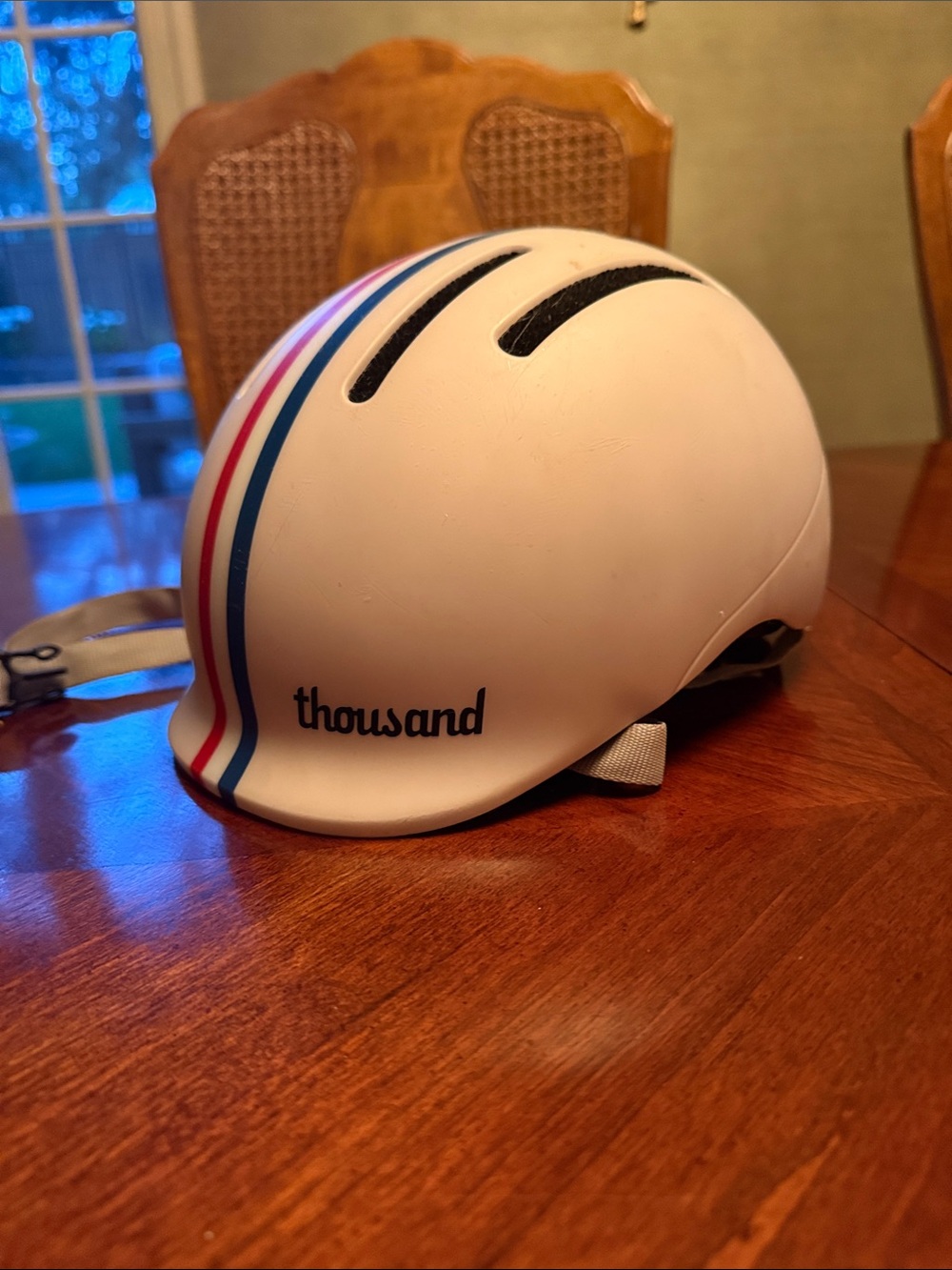 Thousand Toddler White Helmet with Red & Blue Stripe - XXS